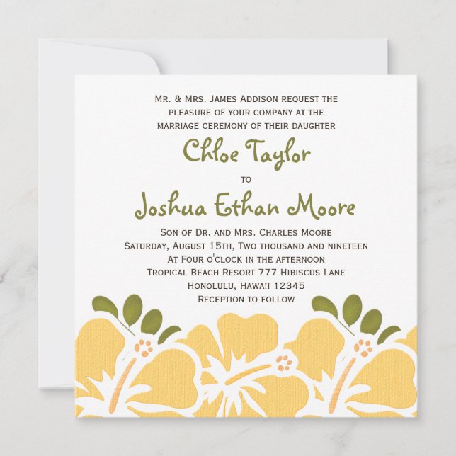 Invitations de mariage à l'hibiscus jaune (Devant)