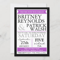 Invitations de mariage à plumes de paquebot violet