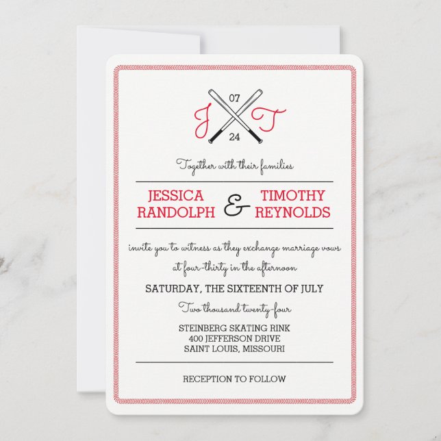 Invitations de mariage amoureux de baseball (Devant)