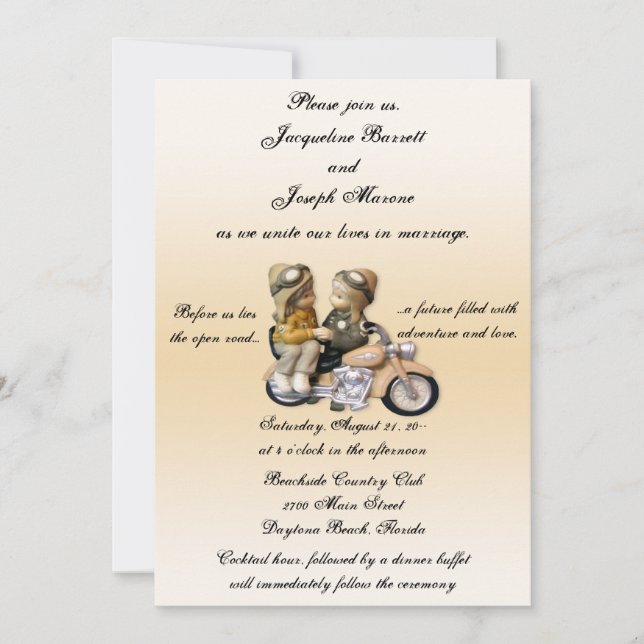 Invitations de mariage amoureux pour moto (Devant)
