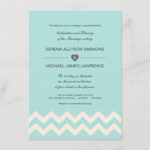 Invitations de mariage Aqual Blue et Ivory Chevron