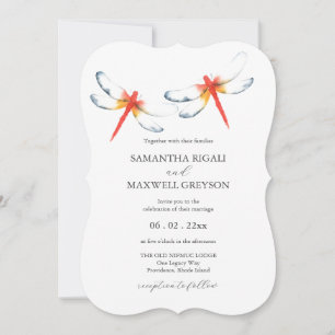 Invitations de mariage Aquarelle rouge libellule