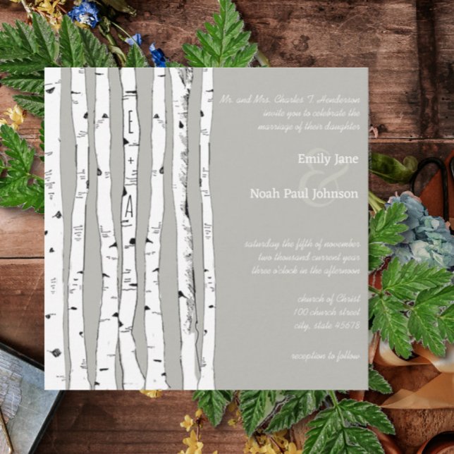 Invitations de mariage Argent Cloud Birch Tree (Créateur téléchargé)