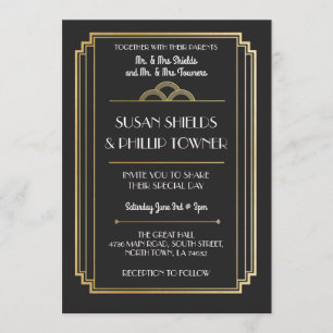 Invitations de mariage Art Déco Black & Gold année
