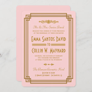 Invitations de mariage Art déco rose simple