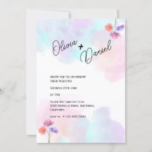 Invitations de mariage artistique rose et bleu