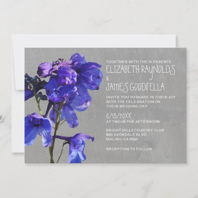 Invitations de mariage au delphinium (Devant)