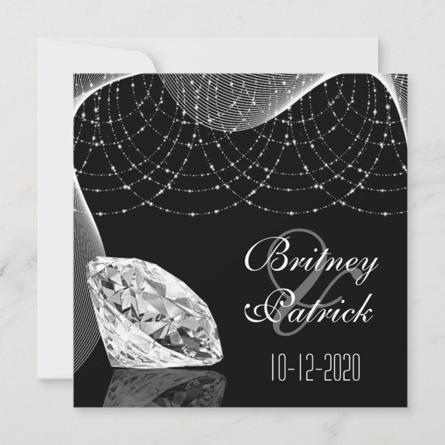 Invitations de mariage au diamant noir et blanc (Devant)