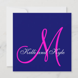 Invitations de mariage au monogramme rose bleu