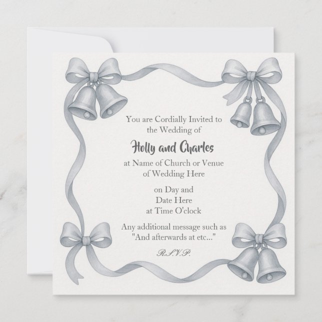 Invitations de mariage avec cloches et rubans d'ar (Dos)