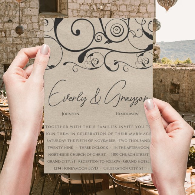 Invitations de mariage Black Swirl (Créateur téléchargé)