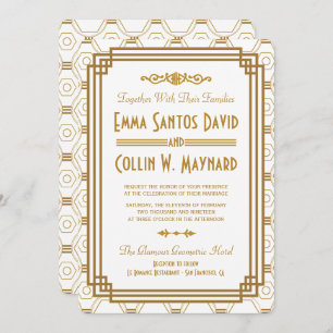 Invitations de mariage blanc Art Déco