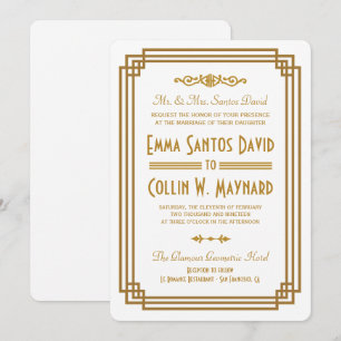 Invitations de mariage blanc Art déco simple