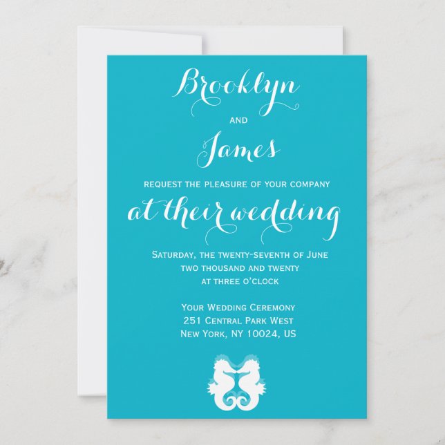 Invitations de mariage blanc bleu personnalisé (Devant)