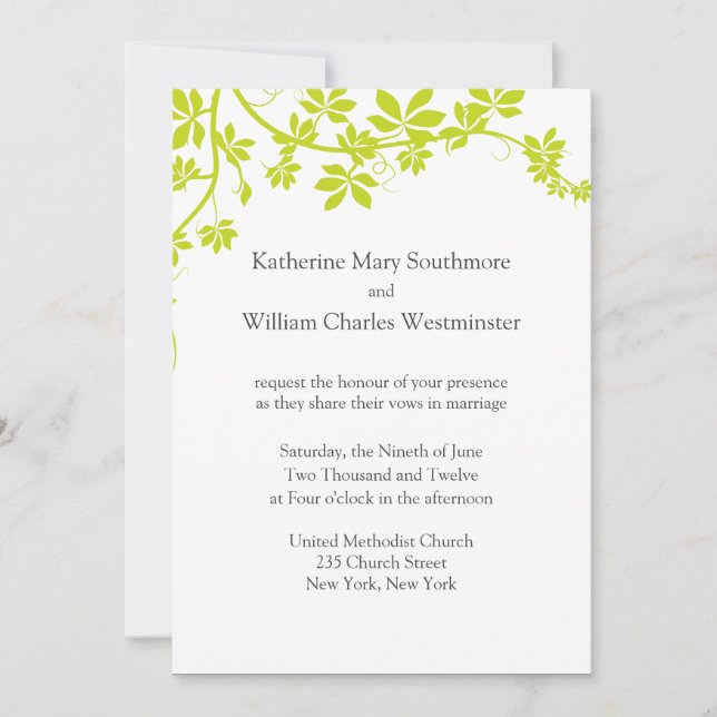 Invitations De Mariage Blanc Et Chartreuse (Devant)