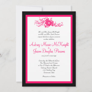 Invitations de mariage blanc noir et rose chaud