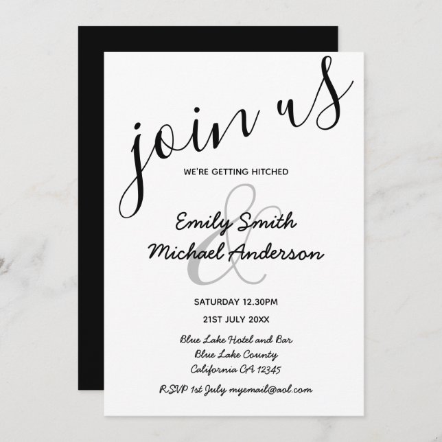 Invitations de mariage blanc noir moderne Premium (Devant / Derrière)