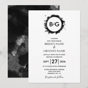 Invitations de mariage blanc noir simple