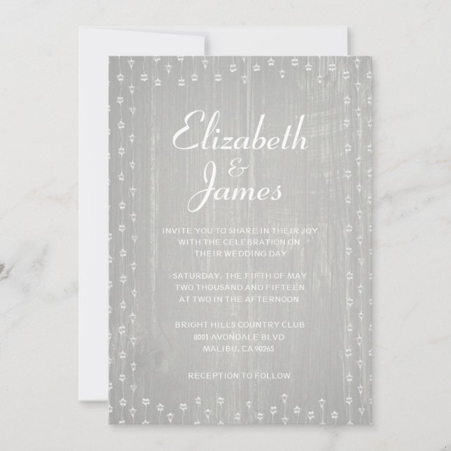 Invitations de mariage blanc rustique en bois d'ét (Devant)