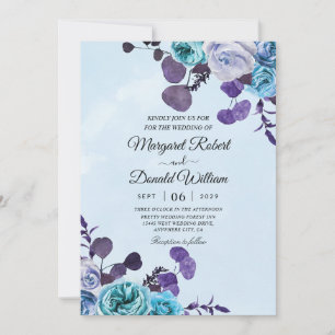 invitations de mariage bleu ciel et violet