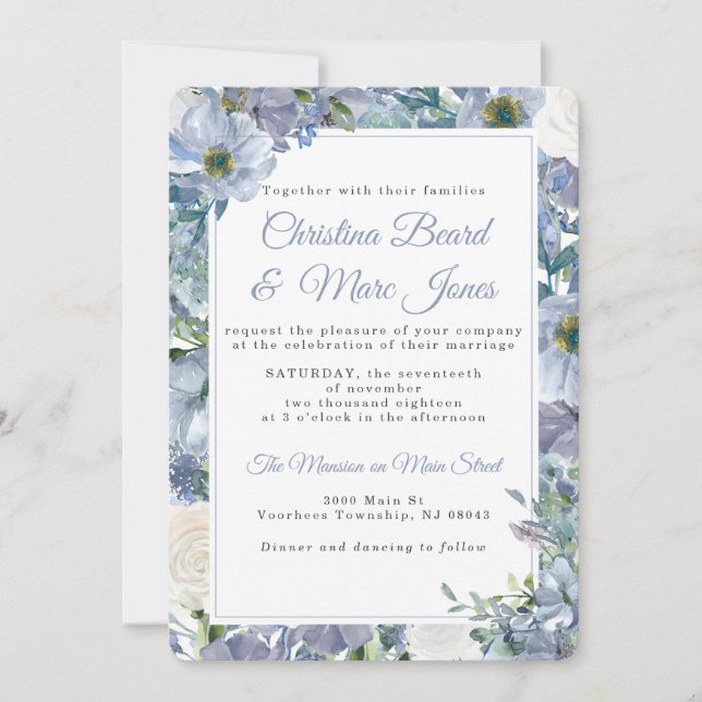 Invitations de mariage bleu Dusty (Devant)