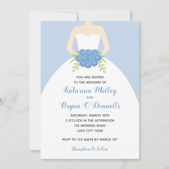 Invitations De Mariage Bleu (Élégante Gown De Mari (Devant)