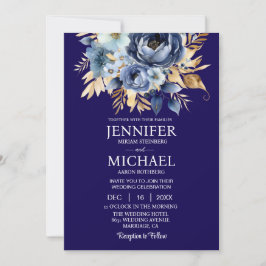 Invitations de mariage bleu et or de la Marine