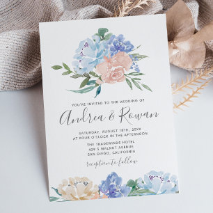 Invitations de mariage bleu et rose floral