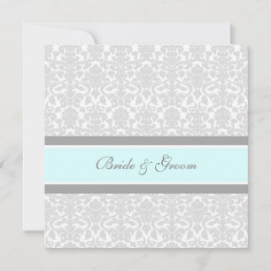 Invitations de mariage bleu gris blanc Damas
