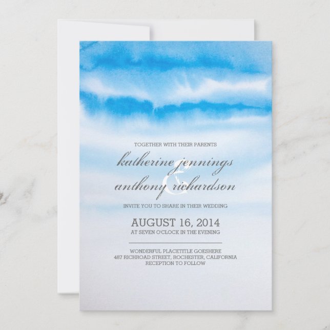 Invitations de mariage bleu moderne (Devant)