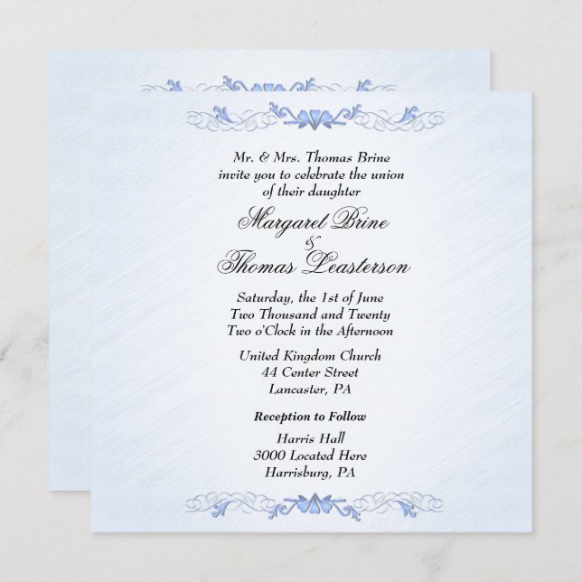 Invitations de mariage Blue Accent (Devant / Derrière)
