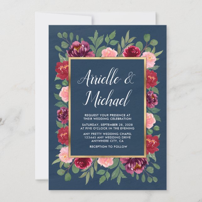 Invitations de mariage Blush Pink Gold Burgundy (Devant)