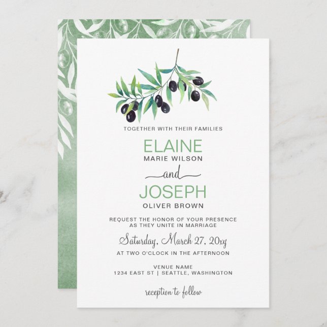 Invitations de mariage botanique de la Branche d'O (Devant / Derrière)