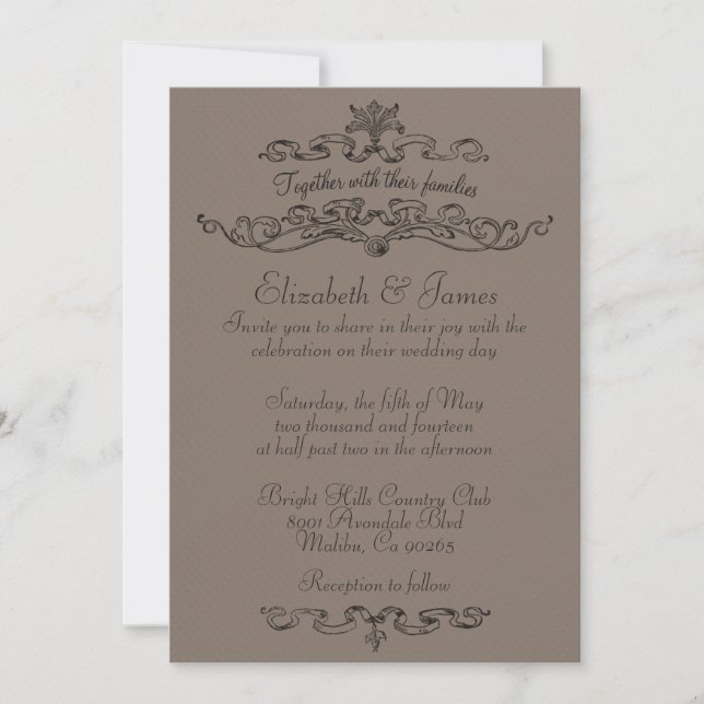 Invitations de mariage Brown de luxe simple (Devant)