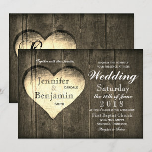 Invitations de Mariage campagnard de coeur de bois