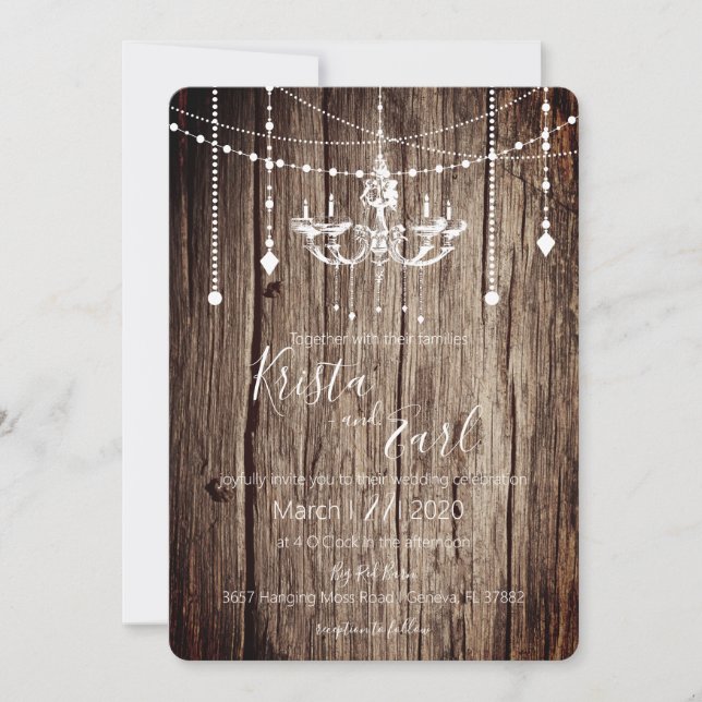Invitations de Mariage campagnard de lustre rustiq (Devant)