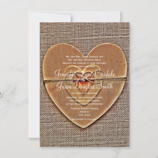 Invitations de Mariage campagnard en bois rustique (Devant)
