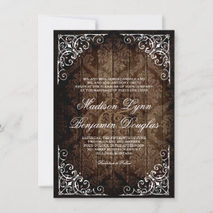 Invitations de Mariage campagnard rustique Damask