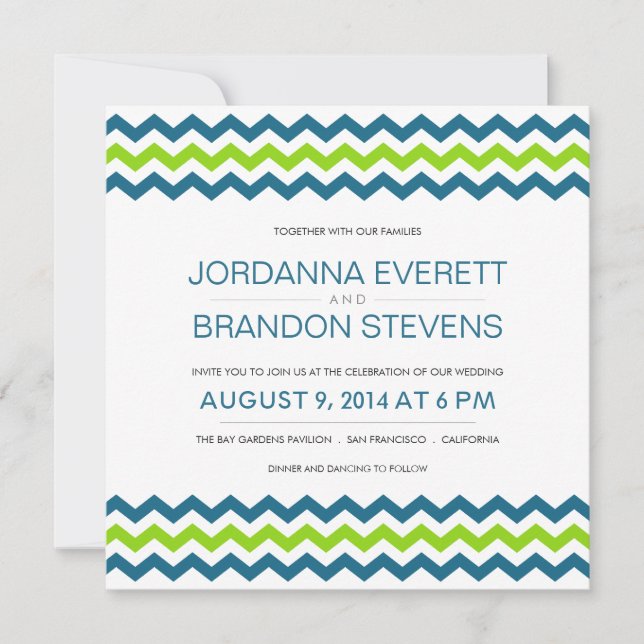 Invitations de mariage Carré Chevron Zig-Zag (Devant)
