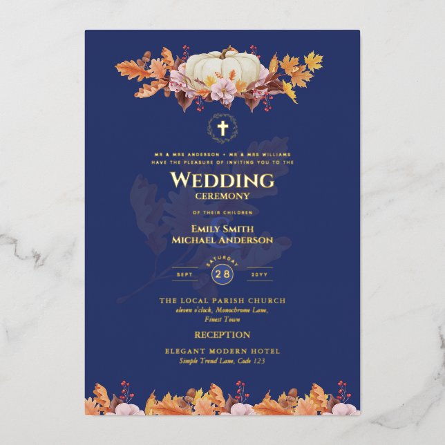 Invitations de mariage catholique Automne Citrouil (Recto)