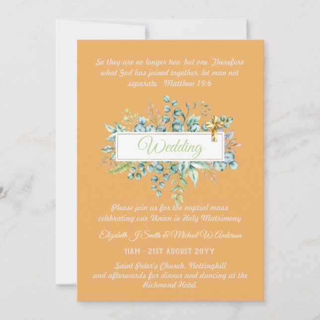 Invitations de mariage catholique Verdure botaniqu (Devant)