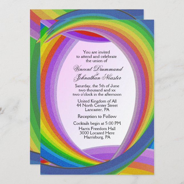 Invitations de mariage chaotique arc-en-ciel (Devant / Derrière)