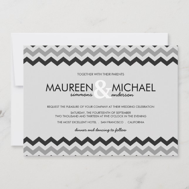 Invitations de mariage Chevron Zig Zag (Devant)