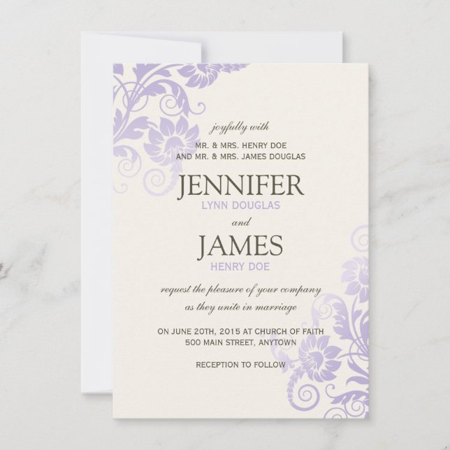 Invitations De Mariage Classique Ombre Lilac (Devant)