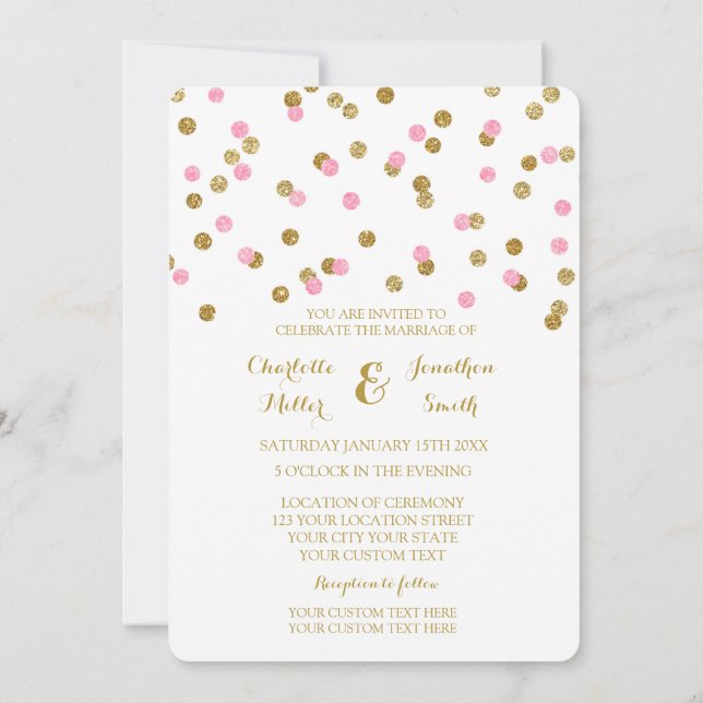 Invitations de mariage Confetti en or rose (Dos)