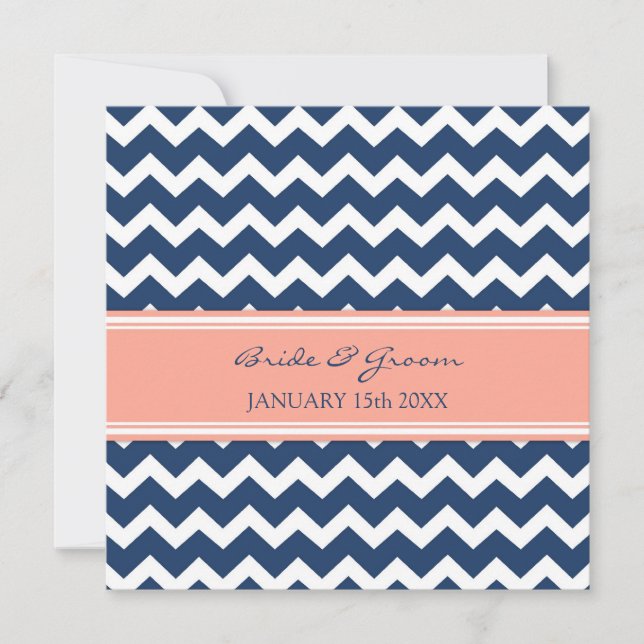 Invitations de mariage Coral bleu Chevron (Devant)