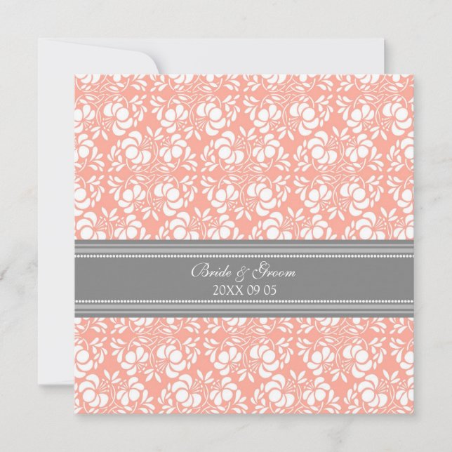 Invitations de mariage Coral Grey Damask (Devant)