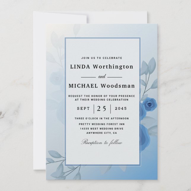 Invitations de mariage couleur mer (Devant)