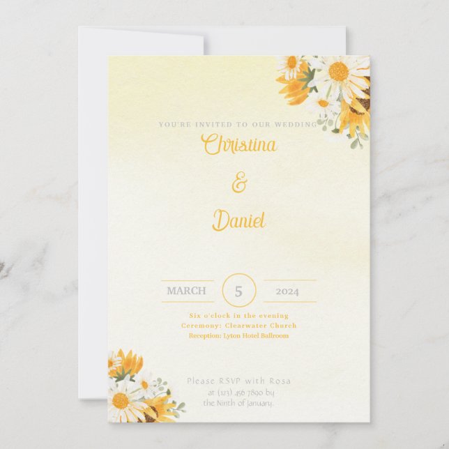 Invitations de mariage Daisy et Sunflower (Devant)