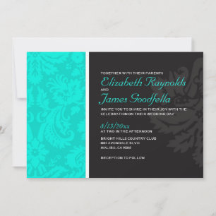 Invitations de mariage damassé de turquoise
